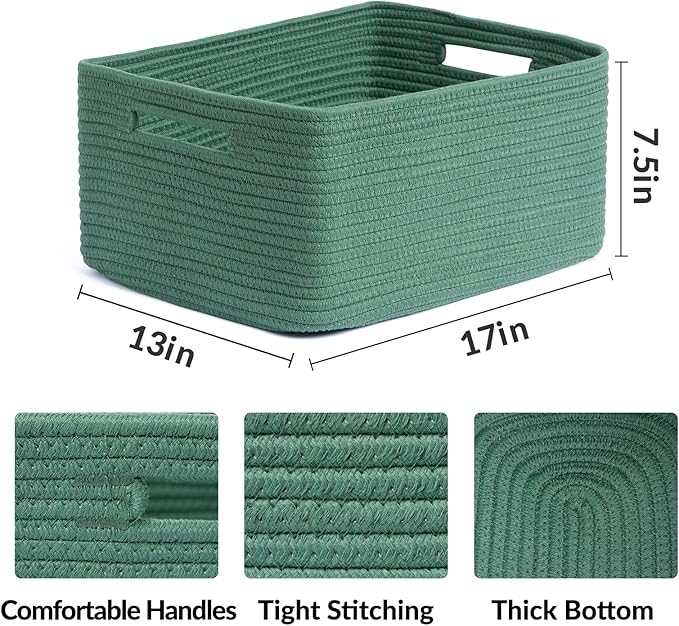 Large Storage Baskets for Organizing, 4 Packs Green