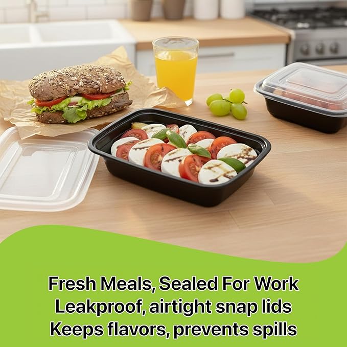 Meal Prep Containers [50 Set] x [24 oz] with Lids, 1 compartment, Stackable, Reusable, Leakproof, Food Safe, Microwave, Freezer & Dishwasher Safe for Food Prep Storage Bento (50 Set, 24 oz)