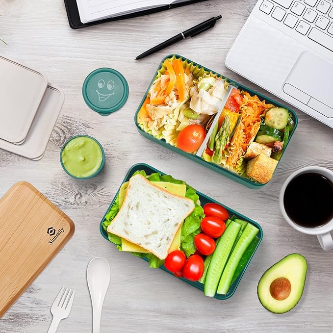 Sinnsally Bento Box Adult Lunch Box,Stackable Japanese Bento Lunch Box Containers for Women/Men with Compartments(47oz)