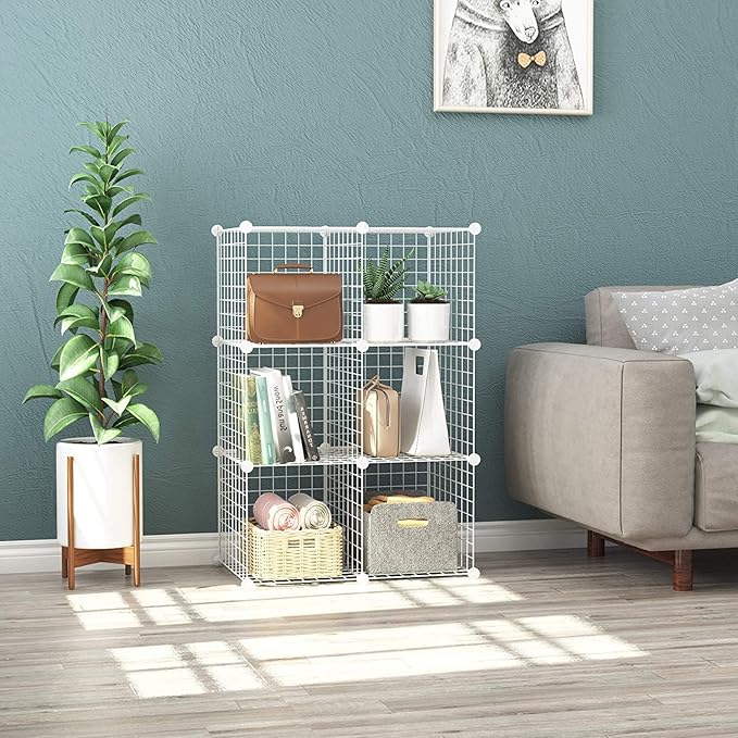 C&AHOME Wire Cube Storage, 6 - Cube Organizer Metal C Grids, Modular Shelves Units, Storage Bins Shelving, Closet Organizer, Ideal for Home, Office, Living Room, 36.6”L x 12.4”W x 36.6”H White