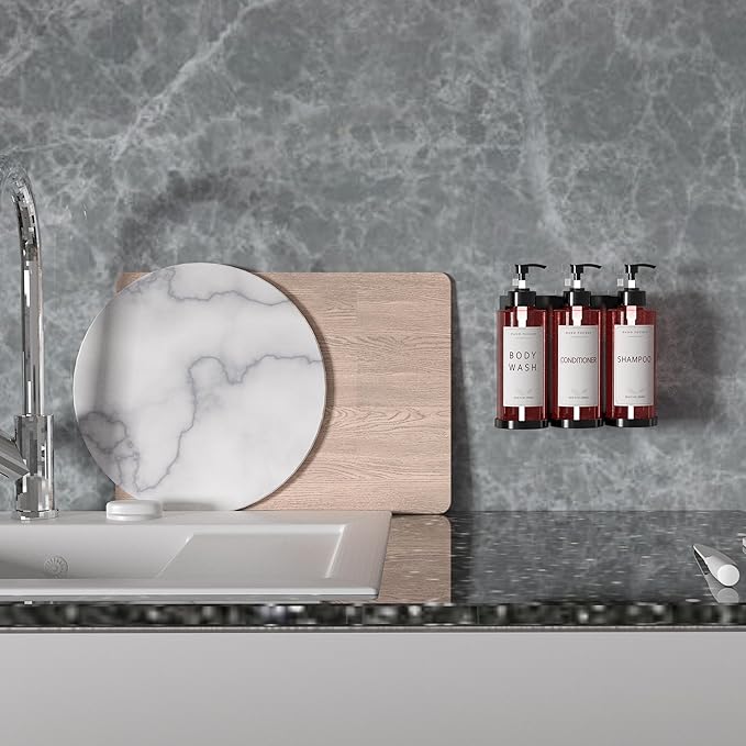 Plastic Soap Dispenser，Wall Mount Shower Pump，No-Drill Wall Mounted Shower Soap Dispenser，Shampoo and Conditioner Dispenser Modern Refillable Shampoo Pump Bottles for Shower Soap