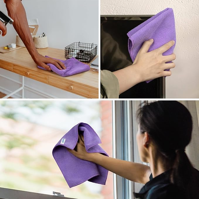 MR.SIGA Microfiber Cleaning Cloths, All-Purpose Microfiber Towels, Streak Free Cleaning Rags, Pack of 12, Purple, Size 32 x 32 cm(12.6 x 12.6 inch)