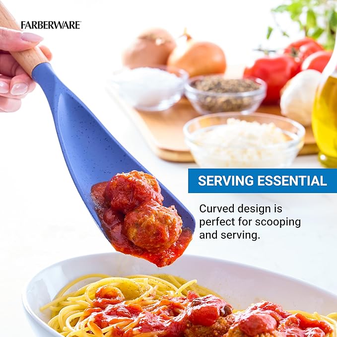 Farberware Multi Tool Scoop Spoonula Versatile Beechwood Kitchen Essential for Lifting, Scraping, and Turning