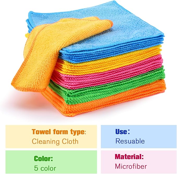 Tanlade Cleaning Cloth Dry Erase Cloth Cleaning Rags Reasonable Kitchen Towels Microfiber Towels Cars Wash(6 x 6 Inch,Green/Blue/Yellow/Pink/Orange,30 Pcs)
