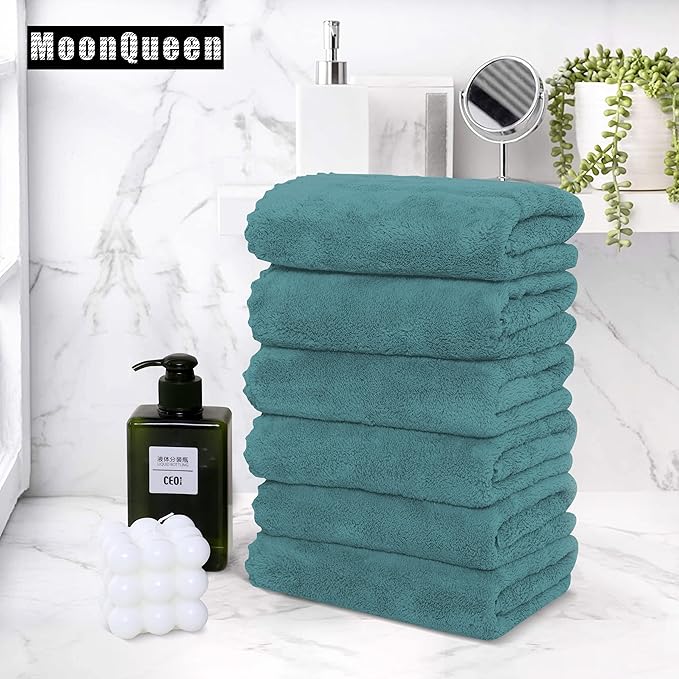 MOONQUEEN 18 Pack Premium Hand Towels - Quick Drying - Microfiber Coral Velvet Highly Absorbent Towels - Multipurpose Use as Hotel, Bathroom, Shower, Spa, Hand Towel 16 x 28 inches (Teal)