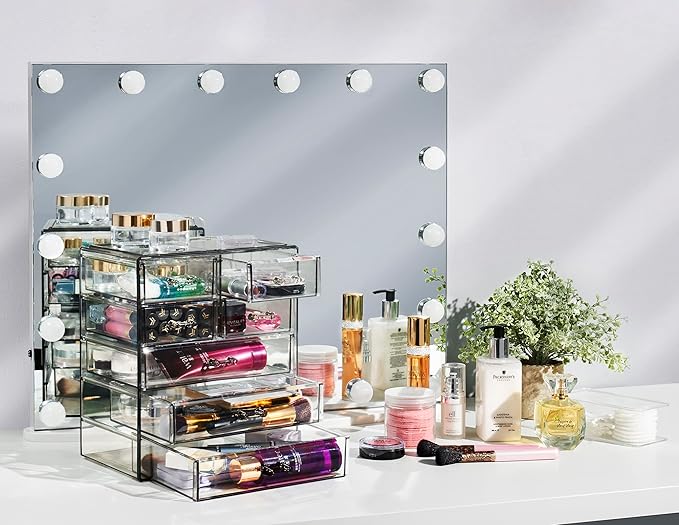 Sorbus Acrylic Makeup Organizer Set, 7-Drawer Vanity & Countertop Cosmetic Storage with Small & Wide Drawers, Black Jewel Makeup Storage for Brushes