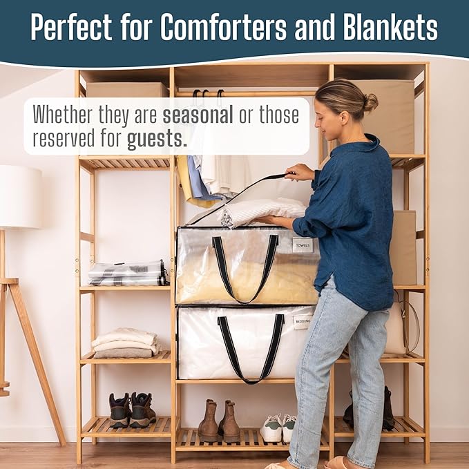 10 Pack Heavy Duty Moving Bags, Clear Storage Bags for Clothes and Comforters