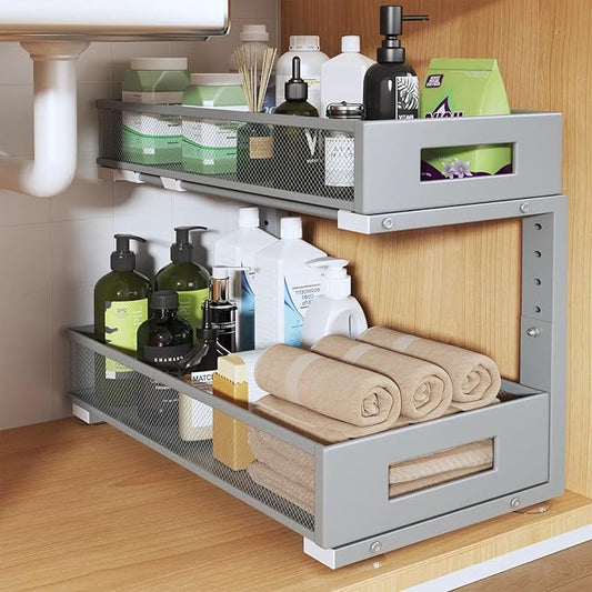 1 Pack 19IN Depth Under Sink Organizer, Height Adjustable-Gun Gray