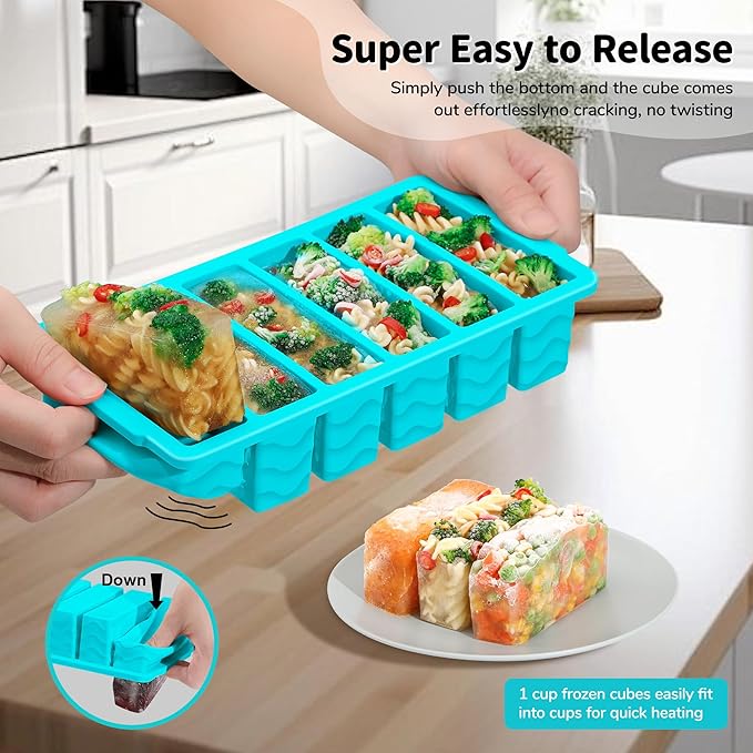 2-Pack Silicone Freezer Trays with Lid, 2 Large 2-Cup(500ml) & 6 Small 1/2-Cup(125ml) Soup Freezer Container Molds