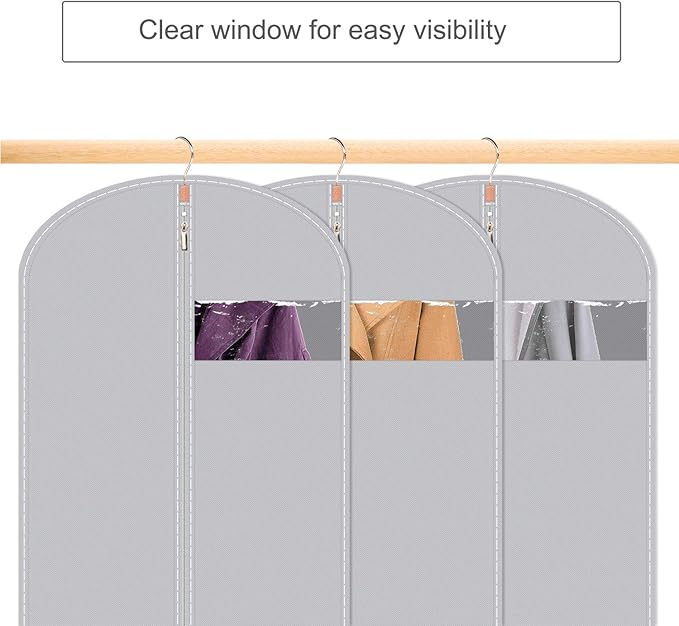 Dress Bags for Gowns & Garment Bags 60-Inch 3-Pack - PEVA Hanging Clothes Storage with Clear Window, Foldable for Wedding Dresses, Coats & Travel (Heavy-Duty Zipper)