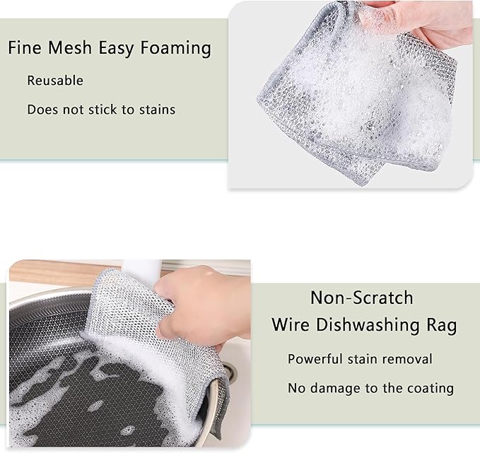 12 Pcs Non Scratch Wire Dishcloth，Multi Purpose Wire dishwashing Rags for Wet and Dry, Reusable Kitchen Wire Cleaning Cloths for Dishes, Sinks, Stove Tops
