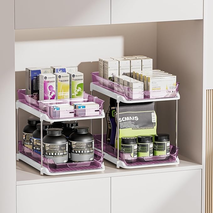 Delamu 2-Tier Multi-Purpose Bathroom Under Sink Organizers and Storage, Stackable Kitchen Pantry Organization