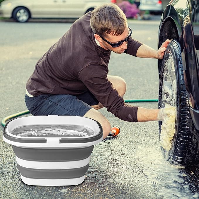 Large Collapsible Mop Bucket, 16L(4.2 Gallon) Plastic Bucket for House Cleaning, Car Washing, Silicone Cleaning Supplier Organizer, Portable Basket with Handle for Laundry Storage, RV Camping, Fishing