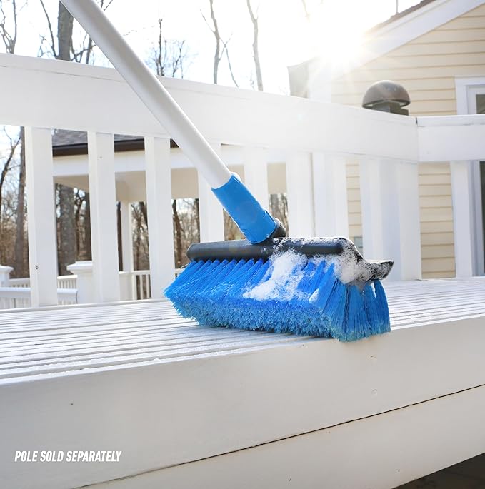Unger Professional Lock-On HydroPower 10” Bi-Level Soft Wash Brush, Compatible with Waterflow Poles, Outdoor Cleaning Supplies, Great for Patios, Siding, Windows, Cars, and Boats