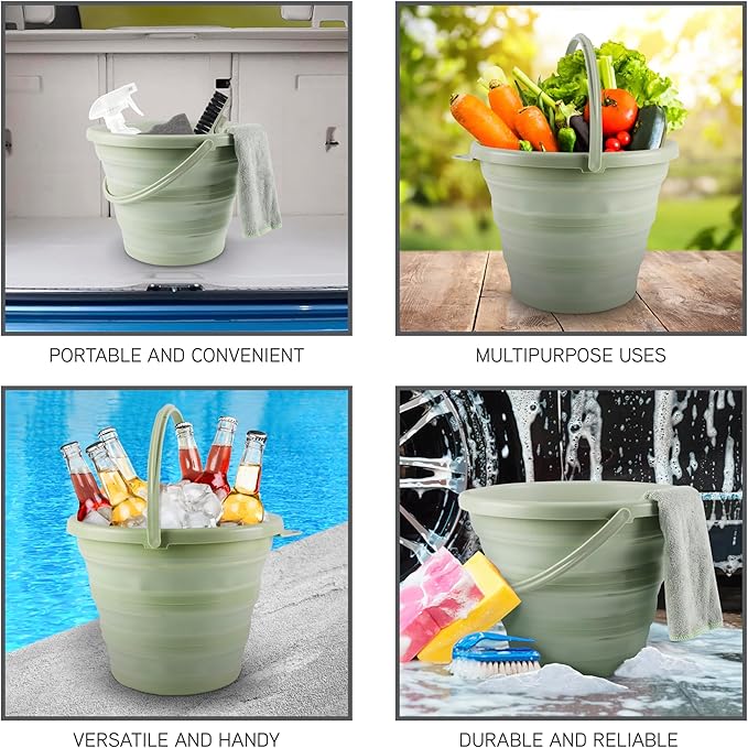 SIMPLEMADE Collapsible Bucket Cleaning Set - Includes 2 Foldable Buckets, Spray Bottle, Rag, Scrubbing Brush and Sponge - Holds Up to 10 liters, Easy Storage, All-Purpose Cleaning Solution