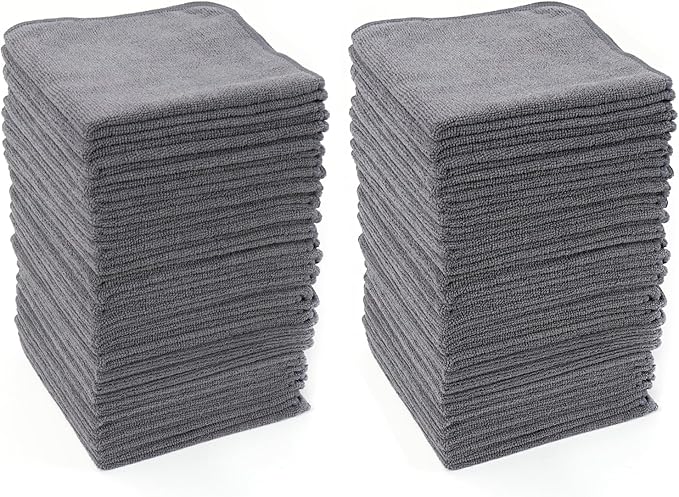 HAWOK Microfiber Cleaning Cloths with Poly Scour Scrub Side, 13 x 13 inches, 50 Pack, Glass Car Window Dish Cloths, Reusable and Machine Washable, Lint-Free, Dark Gray