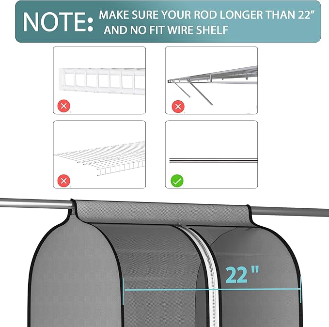 Liuoud 22” Gusseted Garment Bags for Hanging Clothes, Large Clear Window Clothes Cover for Closet Storage, Wardrobe Coat Protector for Suit, Shirt Bottom Enclosed, 2 Pack, 32” Long