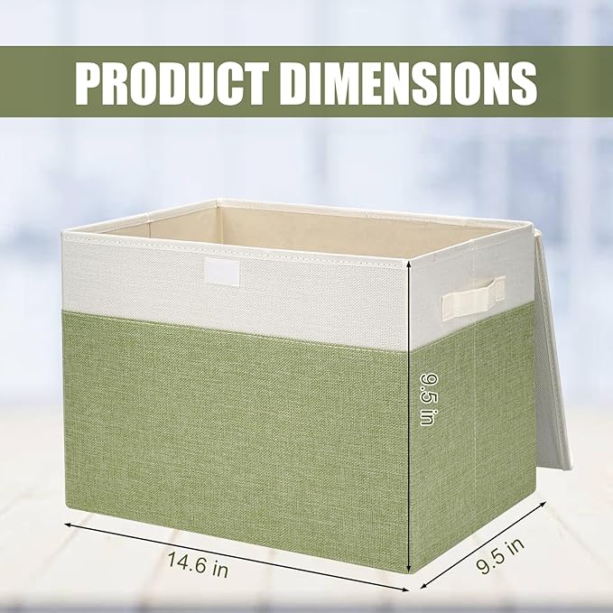 Large 17" 42 Quarts Collapsible Stackable Storage Bins with Lids [3-Pack] Foldable Fabric Linen Storage Boxes Cube
