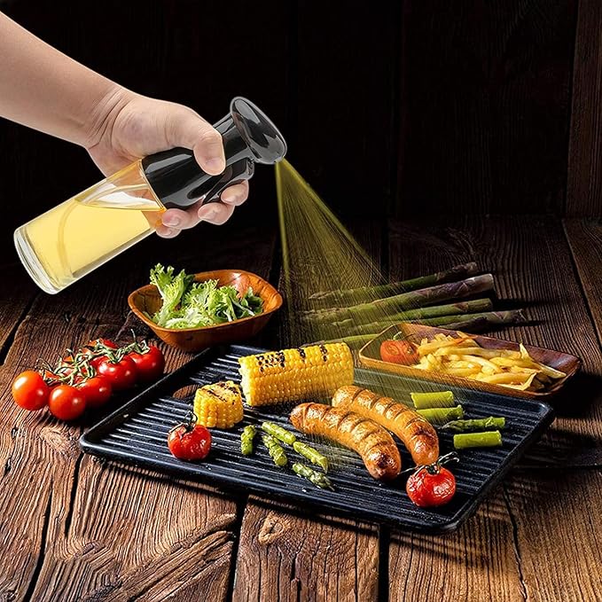 Olive Oil Sprayer for Cooking , 200ml Glass Oil Dispenser Bottle Spray Mister , Refillable Food Grade Oil Vinegar Spritzer Sprayer Bottles for Kitchen, Air Fryer, Salad, Baking,Gifts for Mom Dad