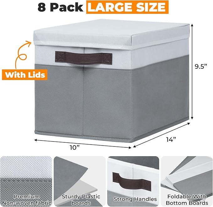 8 Pack Closet Storage Bins with Lids
