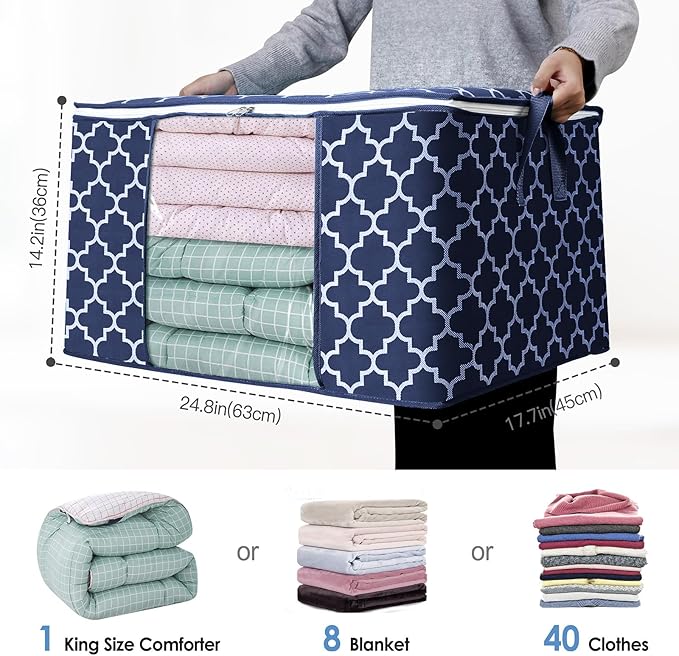 WISELIFE Storage Bags, Large Blanket Clothes Organization and Storage Containers for Bedding, Comforters, Foldable Organizer with Reinforced Handle