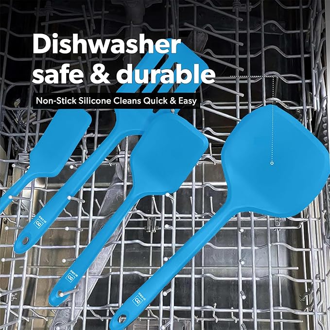 New DI ORO Silicone Turner Spatula Set - Kitchen Spatulas for Nonstick Cookware - Cooking Utensils for Flipping Eggs & Pancakes - 600°F Heat-Resistant BPA Free Turners - Dishwasher Safe (4pc, Blue)