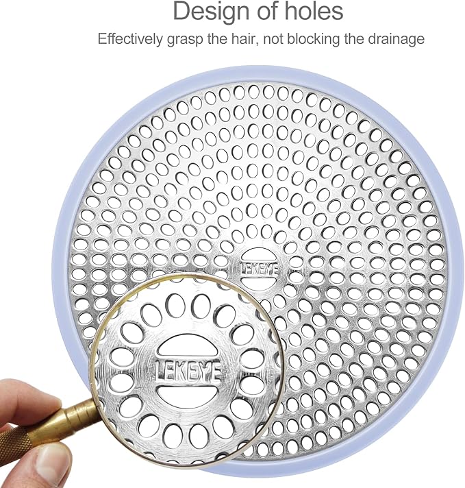 LEKEYE Shower Drain Hair Catcher | Strainer | Shower Stall Drain Cover | Bathroom Drain Protector Stainless Steel and Silicone(Light Blue)