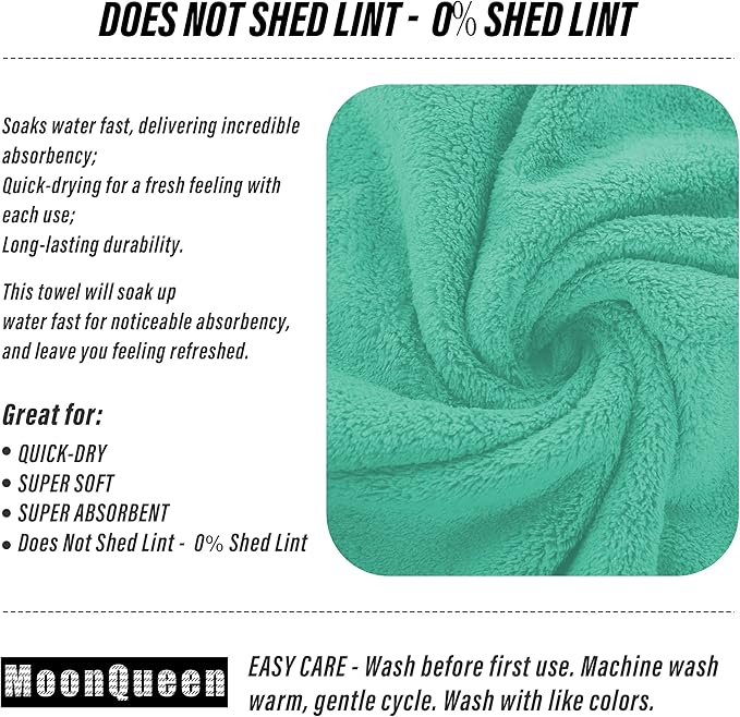 MOONQUEEN 6 Pack Premium Hand Towels - Quick Drying - Microfiber Coral Velvet Highly Absorbent Towels - Multipurpose Use as Hotel, Bathroom, Shower, Spa, Hand Towel 16 x 28 inches (Aqua Green)