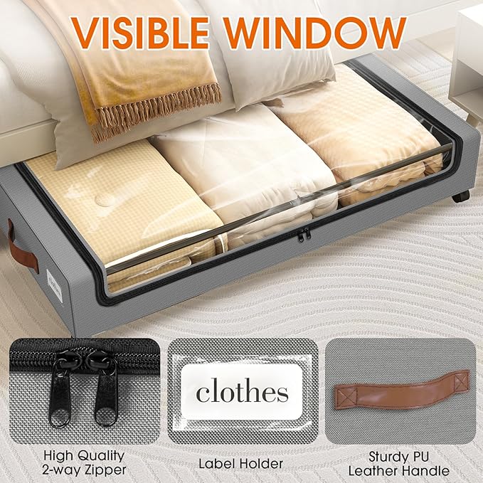 SpaceHacks Under Bed Storage (1 Pack) - Large Capacity Rolling Storage for Clothes & Blankets