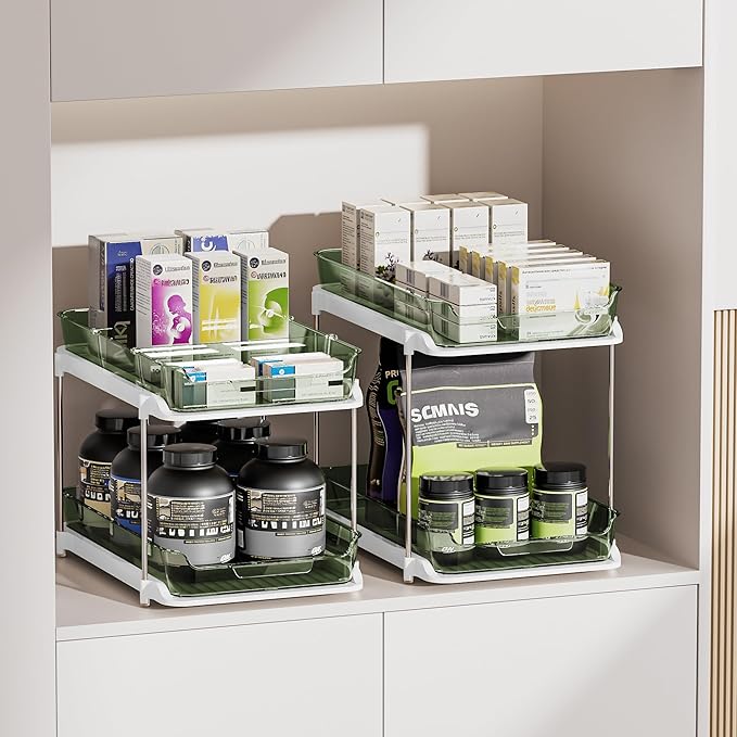 Delamu 2-Tier Multi-Purpose Bathroom Under Sink Organizers and Storage, Stackable Kitchen Pantry Organization