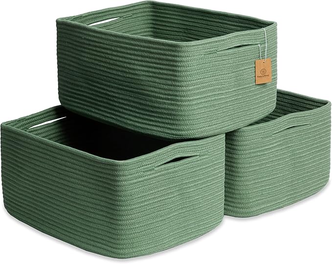 NaturalCozy Storage Baskets 16.8”x13”x7.6” Cotton Rope Woven Baskets for Organizing 3-Pack | Toy Storage Bins | Basket for Shelves, Laundry, Blanket