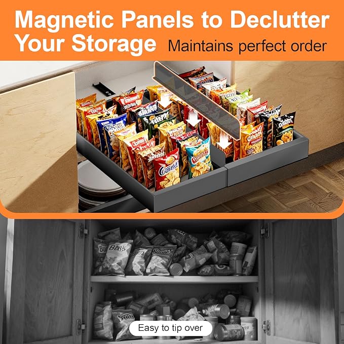 1 Pack Pull out Cabinet Organizer Expandable Width(12"-20") and 21"Depth, No Drill Adjustable Slide Out Drawers for Kitchen