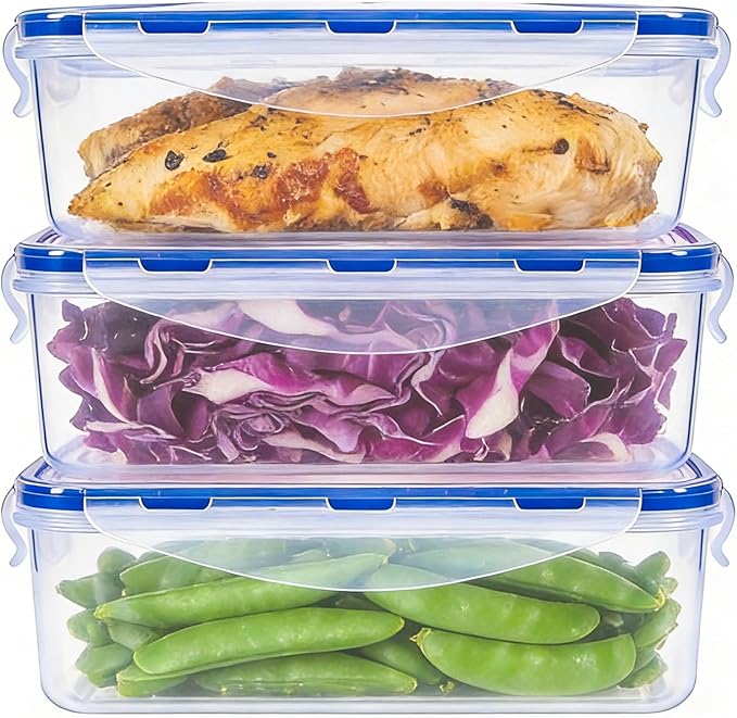 KIGI Food Storage Containers, 4 Sided Locking Lids, Airtight, Leak-Proof & Stackable, Ideal for Meal Prep, Lunch & Leftovers
