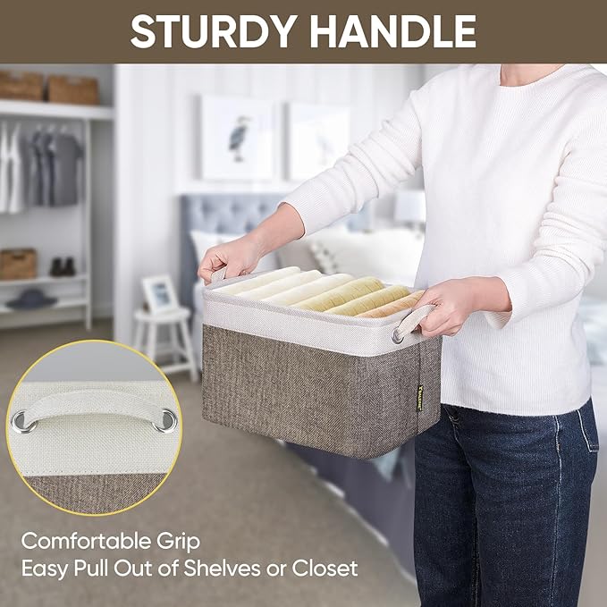 2 Pack Fabric Closet Storage Bins for Shelves, Brown, 12"x8"x8"