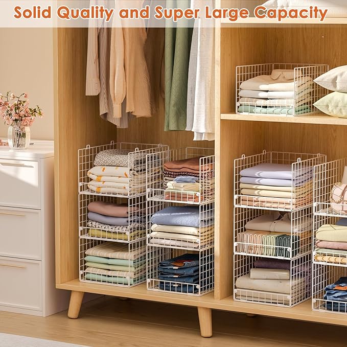 5-Tier Stackable Closet Storage Shelves, Closet Organizers and Storage Basket