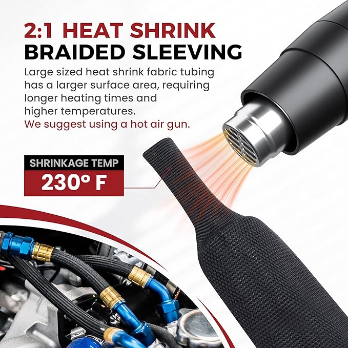 Heat Shrinkable Braided Sleeving 2:1 Ratio- Abrasion Protection Flexibility Wiring Harness Cable Sheath (3/4" ID, 16ft)