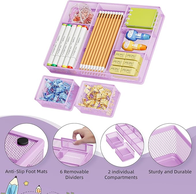 3 Packs Desk Drawer Organizers, Purple