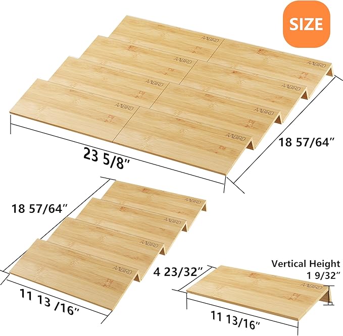 AMBIRD Bamboo Spice Drawer Organizer with Non-slip Mat,4 Tier - 2 Set Jar Spice Rack Tray From 12''to 24''