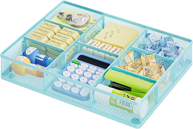Marbrasse Desk Drawer Organizer, Metal Mesh Drawer Organizer Tray with 5 Adjustable Compartments,Desk Organizers and Accessories for Home,Office