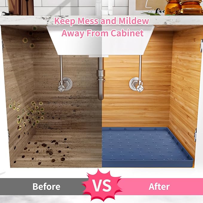 Sdpeia Under Sink Mat 22"×19" Waterproof Silicone Cabinet Liner & Sink Protector for Kitchen & Bathroom, Multi-Purpose Organizers Tray for Pets, Laundry, Cat Litter Mat