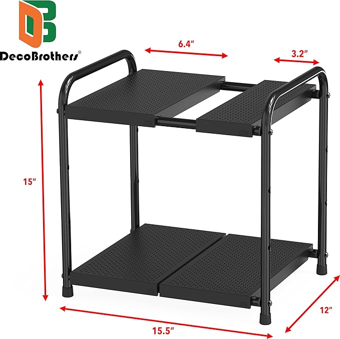Deco Brothers Under Sink 2 Tier Expandable Shelf Organizer, Black