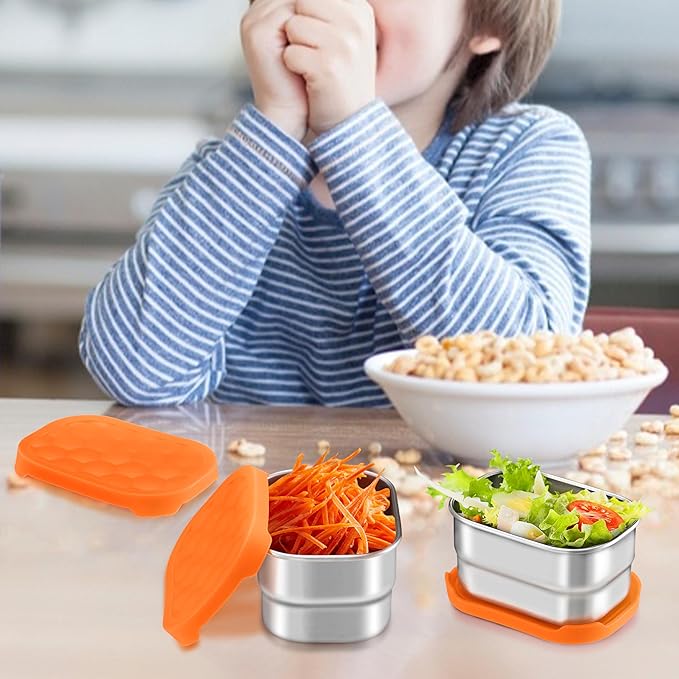 HaWare Stainless Steel Snack Containers for Toddlers and Kids, 8 oz Leak Proof Food Storage Containers with Silicone Lids