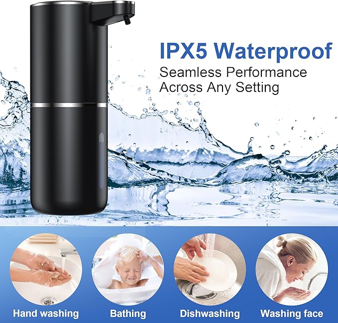 Automatic Soap Dispenser, 4 Soap Volume Levels Adjustable, 0.25S Soap Deliver, 380ML Capacity/ 1200mAh Touchless Sensor Pump, Wall Mount/Placed Flat for Kitchen, Bathroom