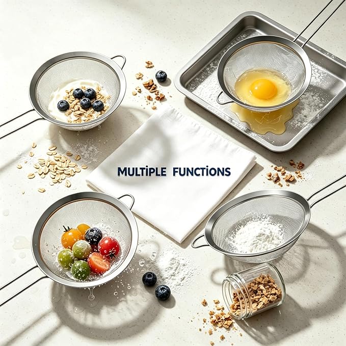Anaeat Fine Mesh Strainers - Premium Stainless Steel Colander Sieve Sifters, with Durable Mesh and Sturdy Handle, Excellent for Sifting Dry ingredients, Flour, Pastas, Rice, Tea (7.09"）