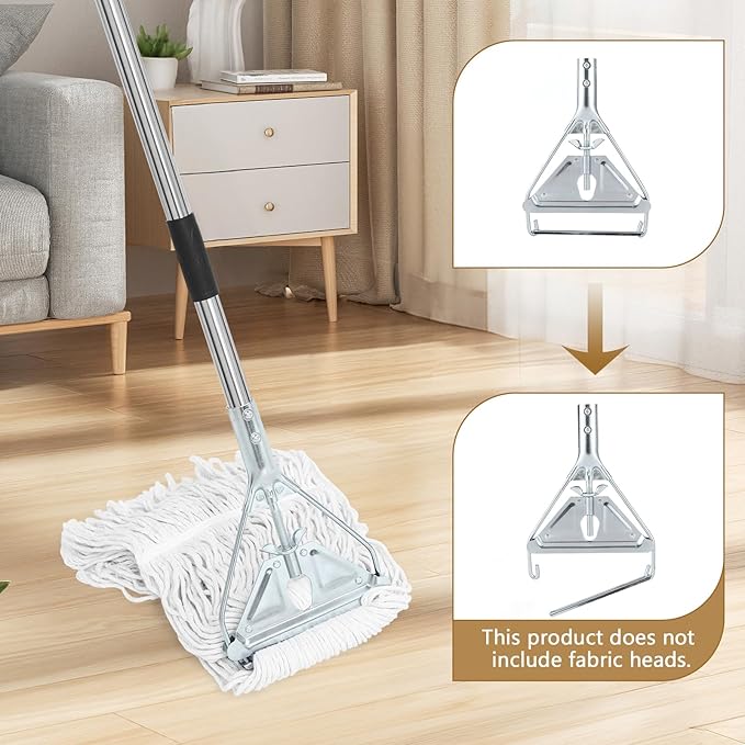 Heavy Duty Commercial Mop Handle, 59" Stainless Steel Adjustable Industrial Mop Rod Replacement - Quick Replacement, Universal for Home, Office, Garage, Workshop & Warehouse Floor Cleaning