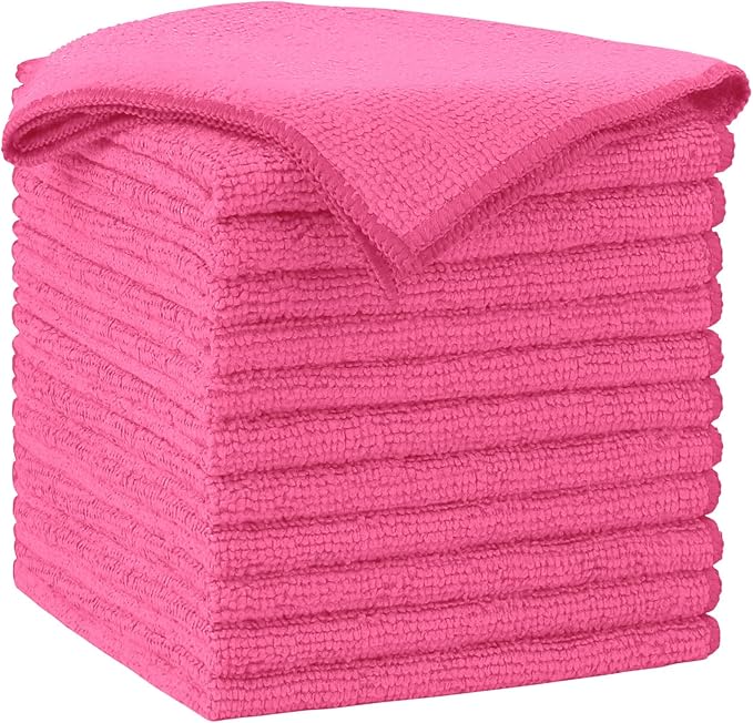 AIDEA Microfiber Cleaning Cloth-12PK, Soft Microfiber Towels for Cars, Absorbent Cleaning Rags, Lint-Free Streak-Free Wash Cloths for House, Kitchen, Window(12in.x12in), Pink