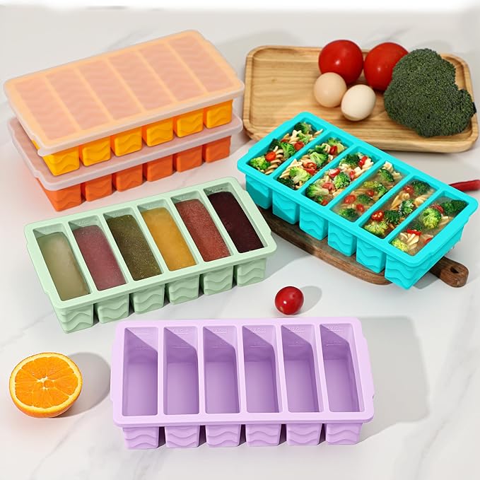 2-Pack Silicone Freezer Trays with Lid, 2 Large 2-Cup(500ml) & 6 Small 1/2-Cup(125ml) Soup Freezer Container Molds