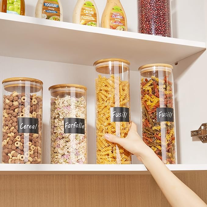Vtopmart 70oz Glass Food Storage Jars, 3 Pack Large Kitchen Containers with Airtight Bamboo Lids for Pasta, Nuts, Flour, Canisters Set for Cereal, Pantry Organization, BPA Free