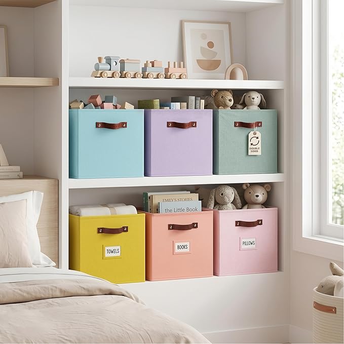 Storage Cubes, 13x13x13 Storage Cube Bins with Labels, 13" / 6pcs, Rainbow
