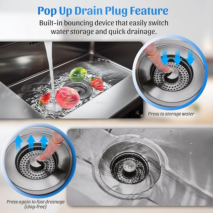 NinjaTiger Kitchen Sink Strainer - 3-in-1 Stainless Steel (3-1/2") Drainer